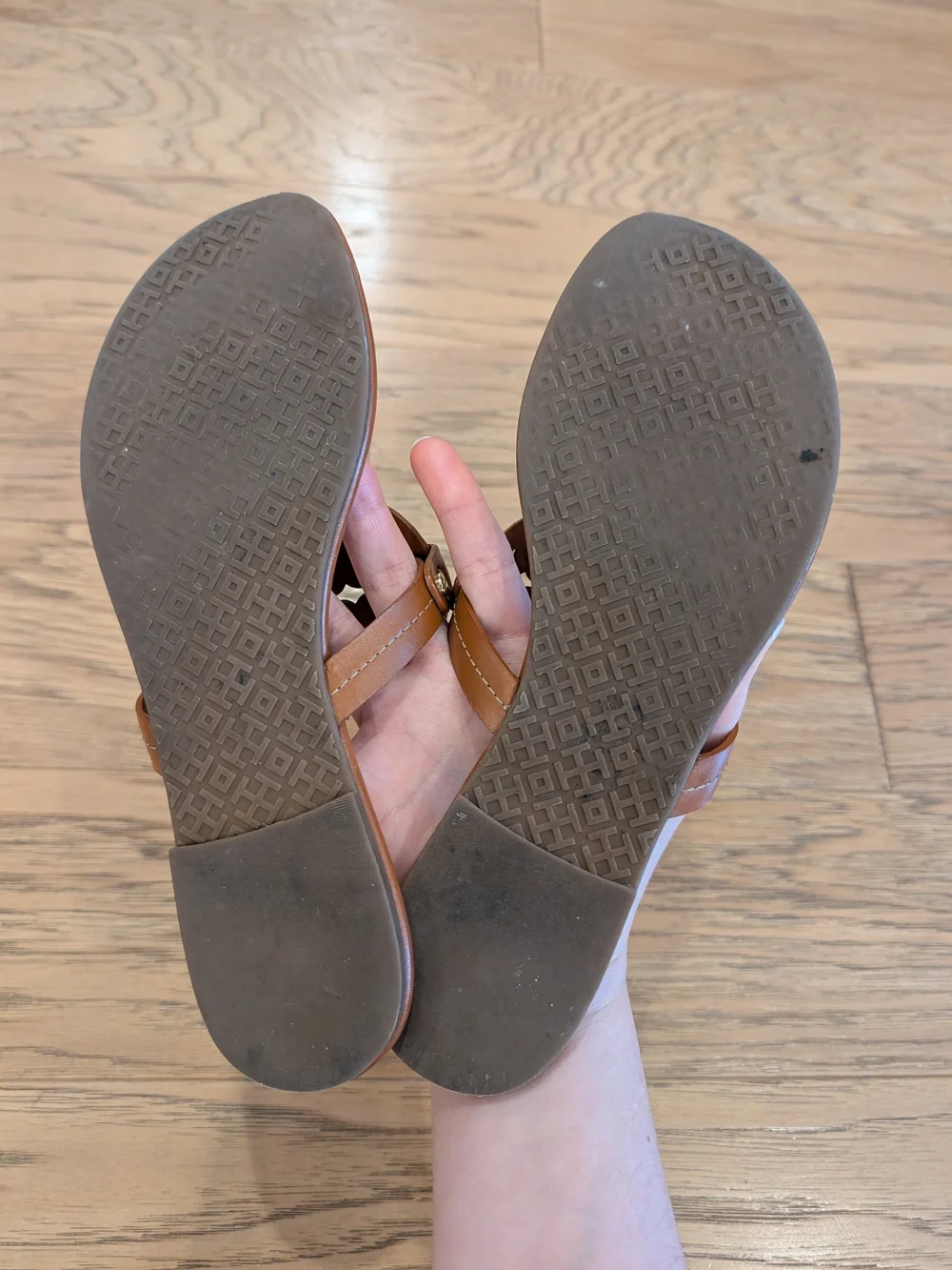 Tory Burch Brown Leather Logo Thong Sandals